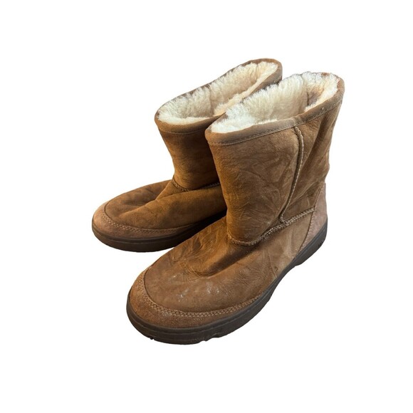 Ugg‎ Ultra Short Tan Shearling Suede Winter Vintage Boots Size 6 Women's - Picture 2 of 7